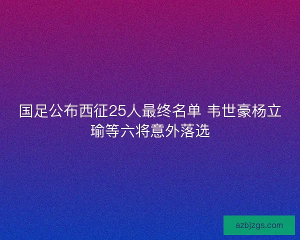 国足公布西征25人最终名单 韦世豪杨立瑜等六将意外落选