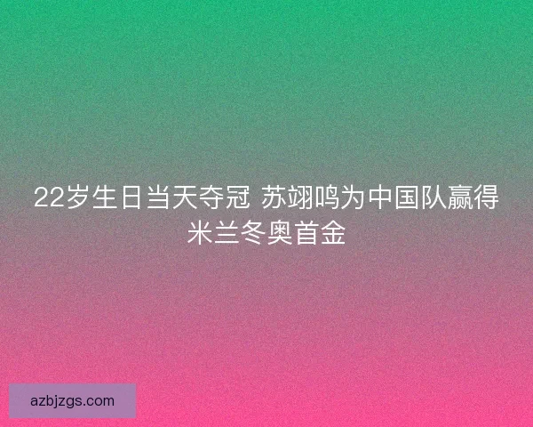 22岁生日当天夺冠 苏翊鸣为中国队赢得米兰冬奥首金